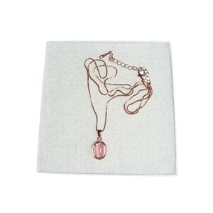 Rose Gold Tone Pink Cabochon Oval Pendant Necklace Box Chain Adjustable 18-20in